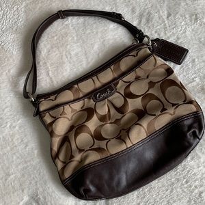 Coach signature cloth and leather shoulder or crossbody bag
